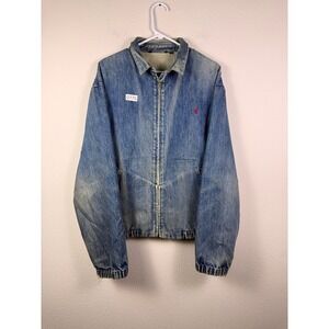 Polo‎ Ralph Lauren Vintage Denim Harrington Jacket Blue Faded Distressed Mens L